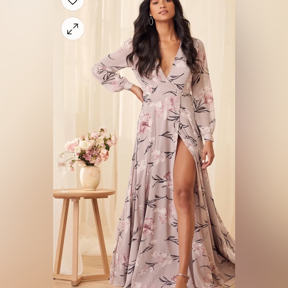 LULUS Loving You Dusty Purple Floral Print Long Sleeve Wrap Maxi Dress